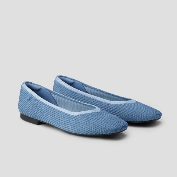 Vivaia Margot 2.0 Womens Ballet Flats Denim Blue Square V Cut Slip On 37.5 US 7 - Picture 2 of 9